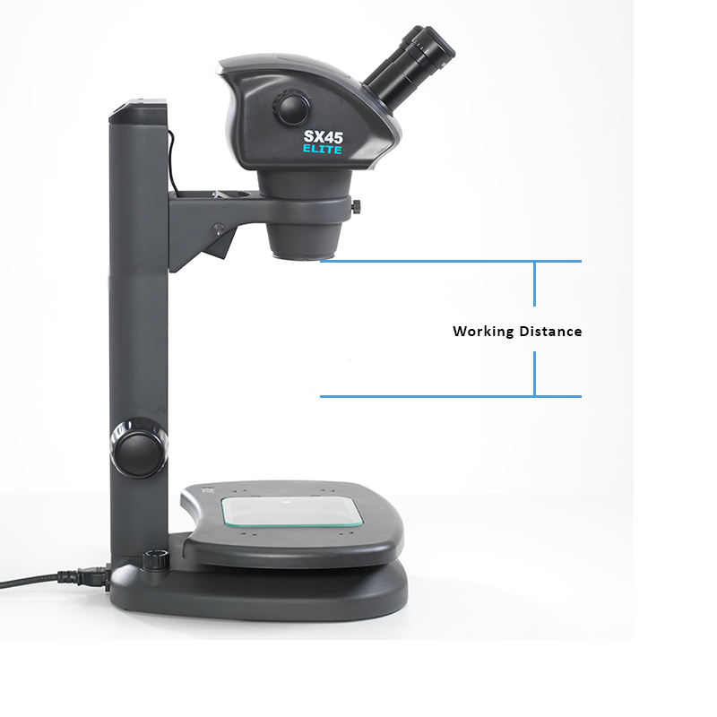 2 SX45 Stereo microscope showing a large working distance