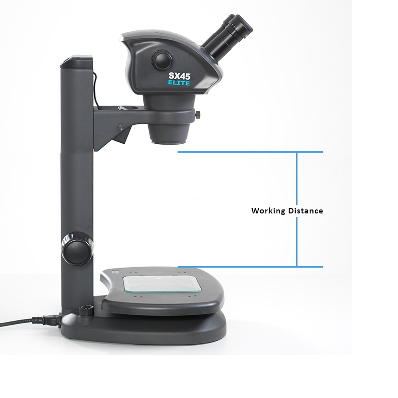 3 stereo microscope with lines showing working distance