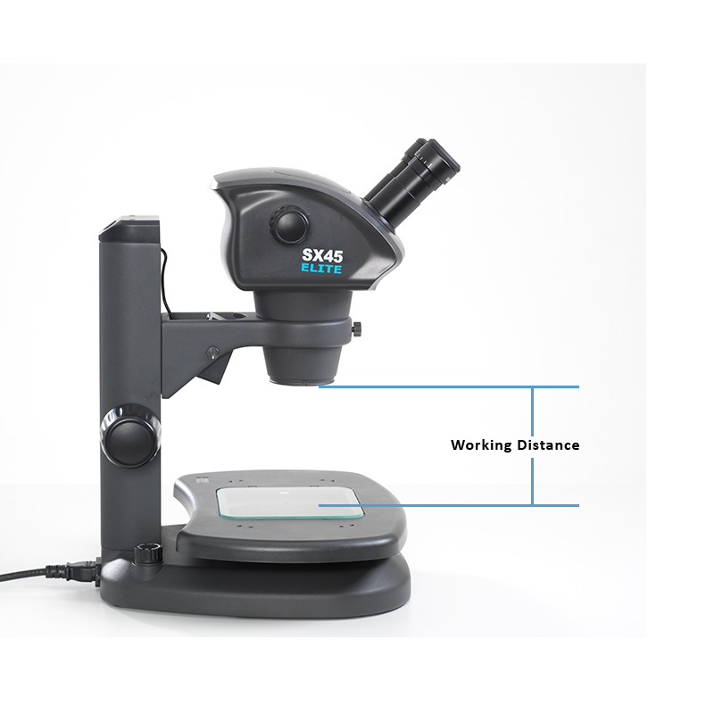 4 SX45 stereo microscope with lines showing medium working distance