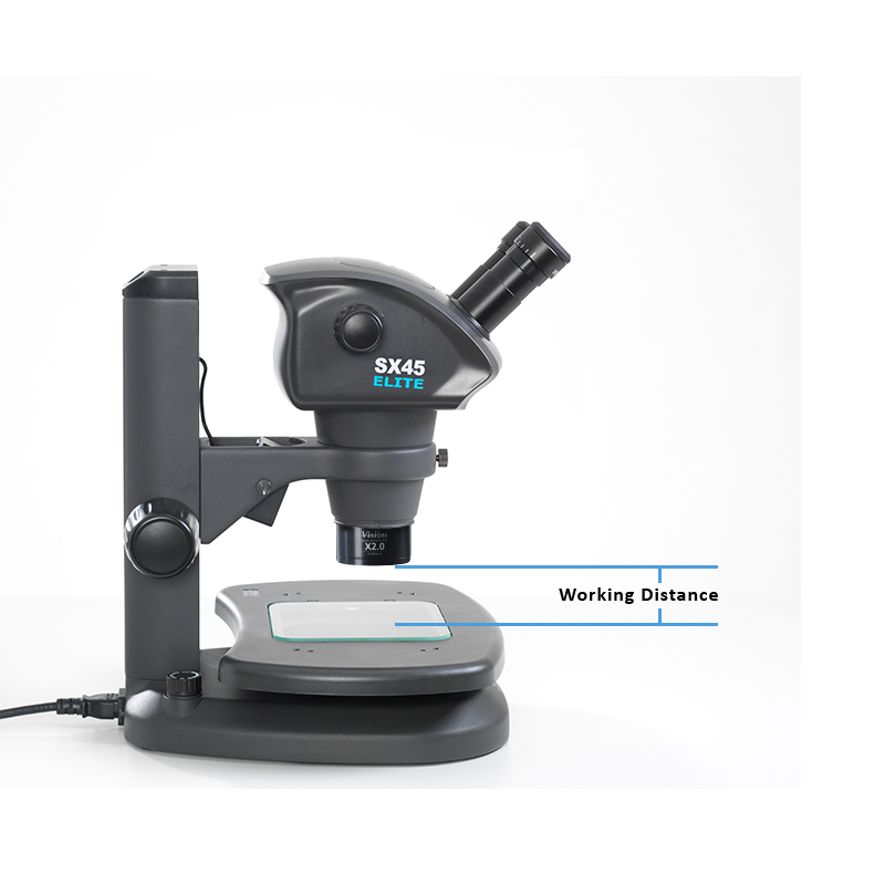 5 SX45 stereo microscope with lines showing small working distance