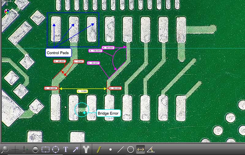 dfm reporting 800x508px Screen showing PCB and annotation pointing to faults