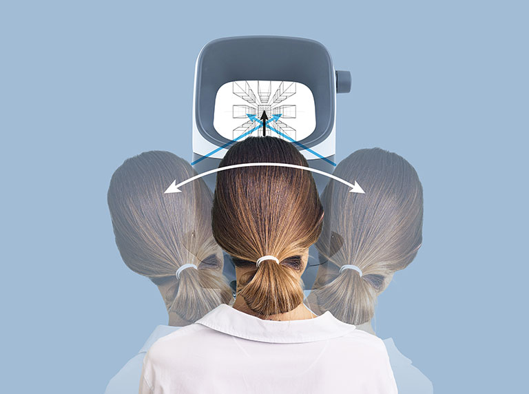 Gamma di movimento della testa degli operatori utilizzando lo stereomicroscopio Mantis