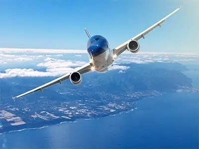 Aeroplane flying over sea